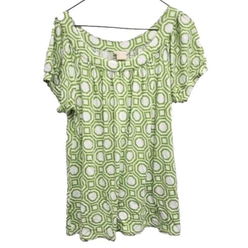 Michael Michael Kors Womens Top Medium Green‎ Printed Puff Sleeve Boat Neck BOHO